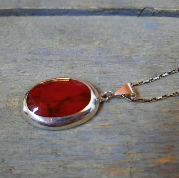 Vintage Mexican Red Jasper Sterling Silver Necklace - Picture 12 of 16